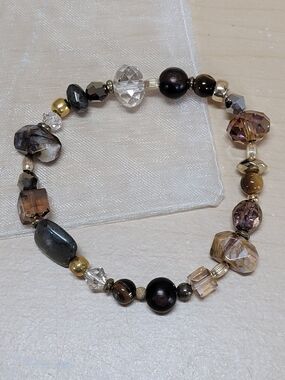 One-of-a-kind Gemstone Beaded Bracelet Pyrite Agate Swarovski Crystals NWT